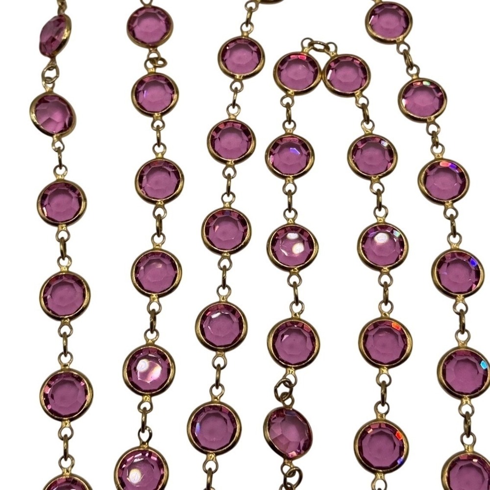 Vintage Pink Open Back Crystal‎ Necklace Clip On Earrings Bracelet Set Gold Tone